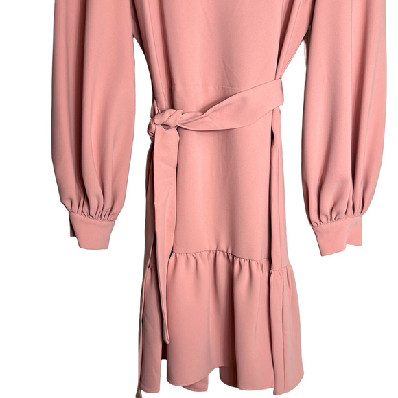 Amanda Uprichard Soft Pink V-Neck Mini Dress Bishop Sleeves Classic XS - Picture 4 of 12